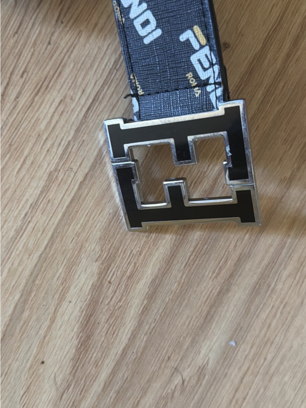 Fendi Black Belt with Silver Logo Buckle